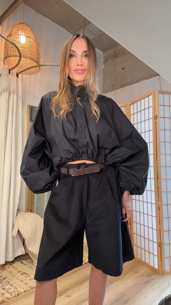 Astrid Black Cropped Funnel Top