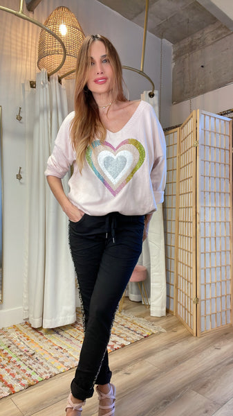 Heart sweater in soft pink