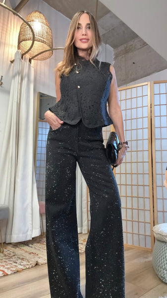 Noa Crystal-Embellished Wide-Leg Pants