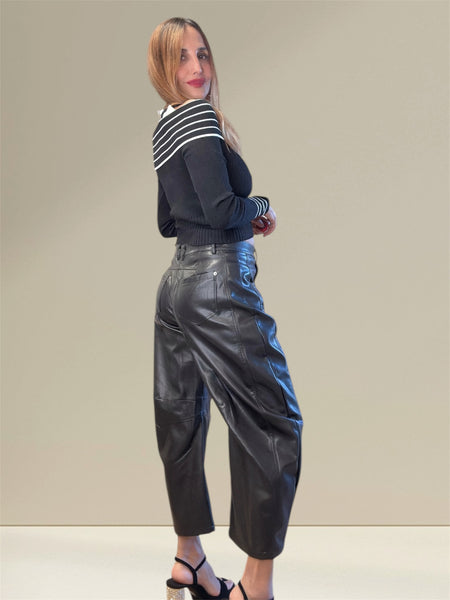 Oni sleek vegan leather Barrel black pants