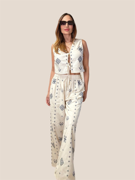 Trixie boho chic embroidered vest pant set