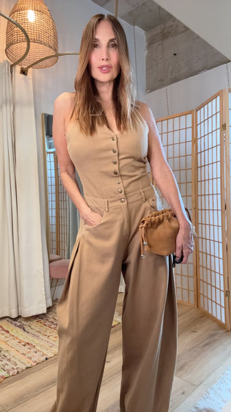Kaia Khaki Wide-Leg Jumpsuit