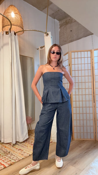 Camille Pinstripe Peplum Set