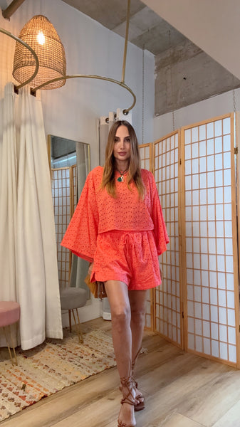 Coral Escape Eyelet Short Set
