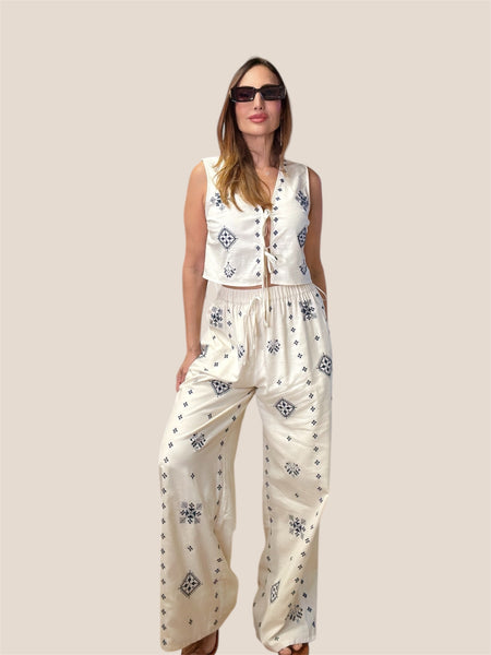 Trixie boho chic embroidered vest pant set