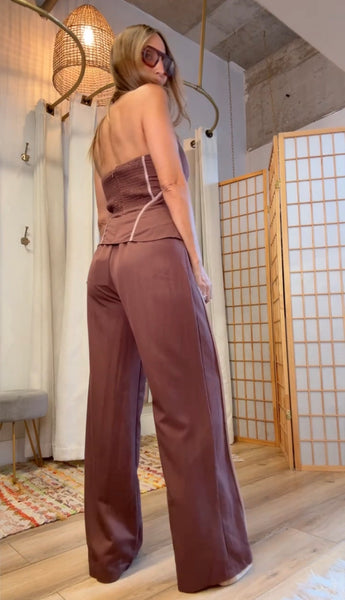Delphine Chocolate Piped Pant Set