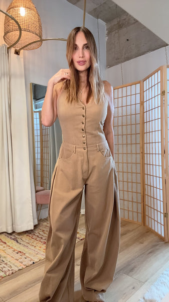 Kaia Khaki Wide-Leg Jumpsuit