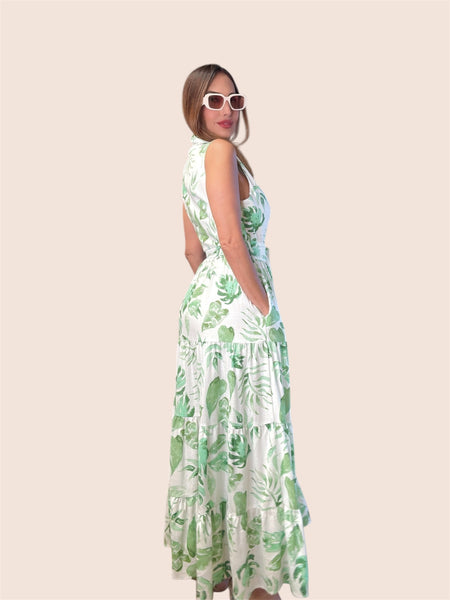 Aliya tropical print linen dress