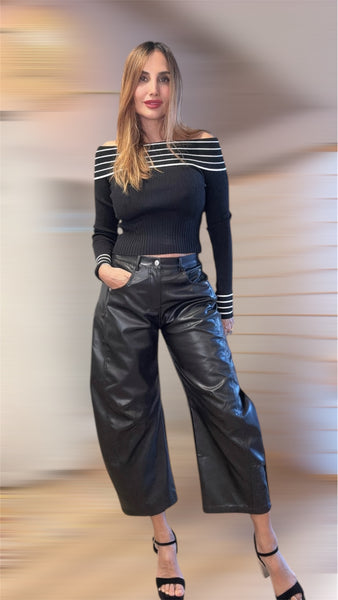 Oni sleek vegan leather Barrel black pants