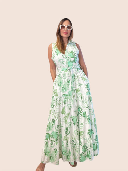 Aliya tropical print linen dress