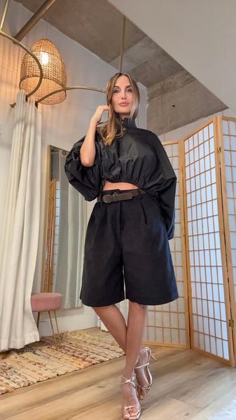 Carmen Black Corduroy Belted Bermuda Shorts