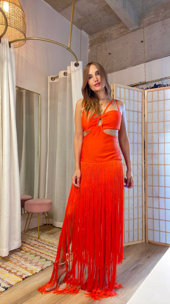 Ruby fringes dress in red