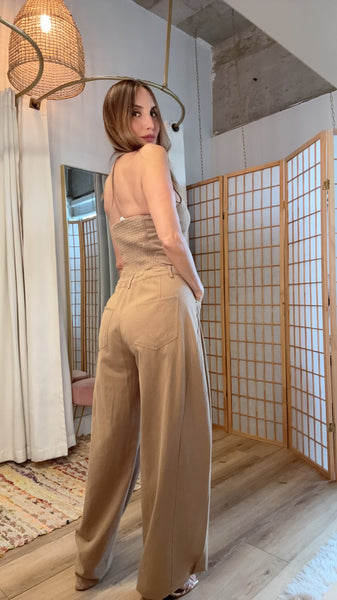 Kaia Khaki Wide-Leg Jumpsuit