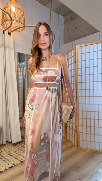 talian Riviera Cotton Panel Maxi Dress | Mediterranean Resort Wear | Green Grass Style