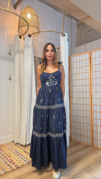 Sophie’s Navy Embroidered maxi dress