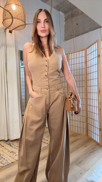 Kaia Khaki Wide-Leg Jumpsuit