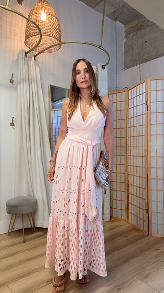 Blush Eyelet Halter Maxi Dress | Resort & Summer Dress | Green Grass Style