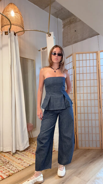 Camille Pinstripe Peplum Set