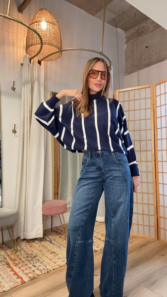 Simona Striped Funnel Neck Sweater