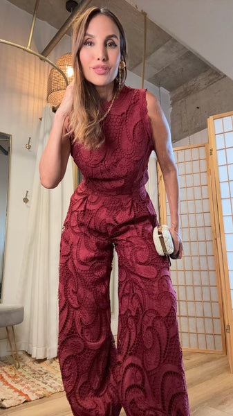 Chiara Burgundy Lace Pant Set