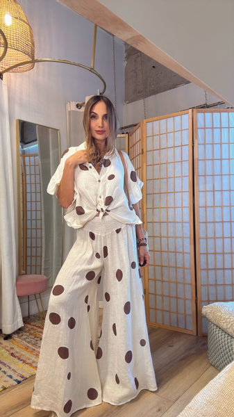 Arezzo Linen Set – Vanilla & Cocoa Polka Dots