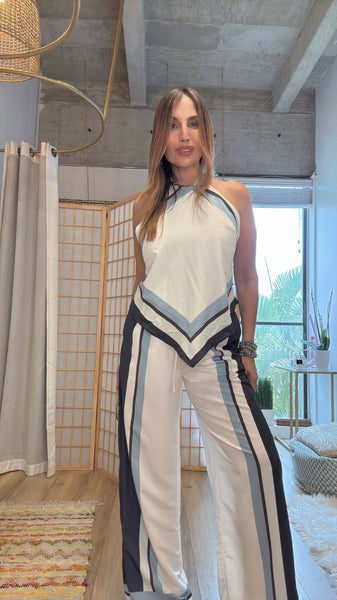 Oporto set with blue stripes detailing