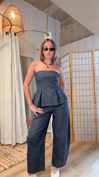 Camille Pinstripe Peplum Set
