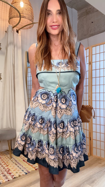 Blue Floral Cutout Mini Dress