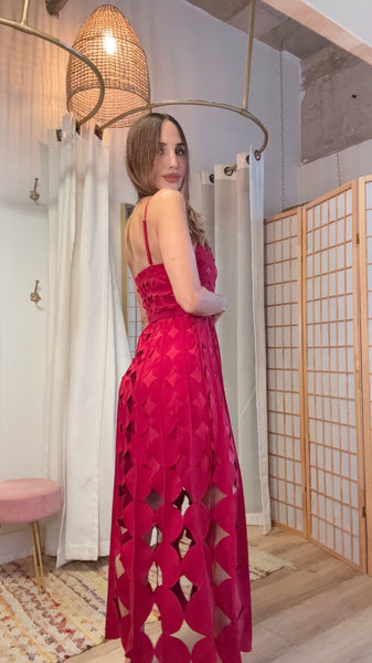 The Elara Laser Dress” – Waist-Cut Midi with Belt