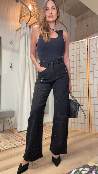 Verona Black Studded Denim