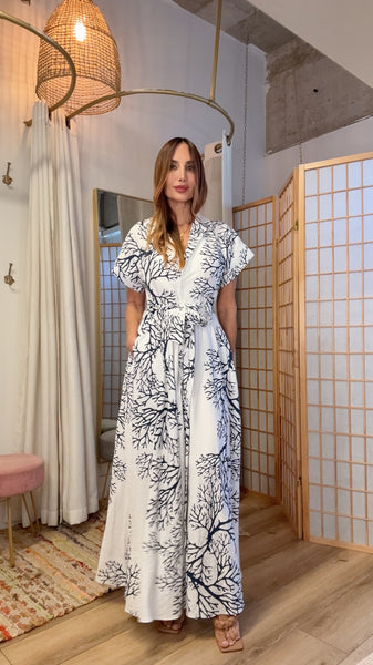 Coral Tide Sash Dress