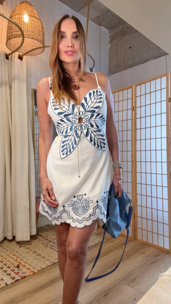 Blue Blossom Cotton Mini Dress