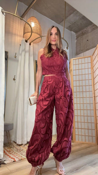 Chiara Burgundy Lace Pant Set