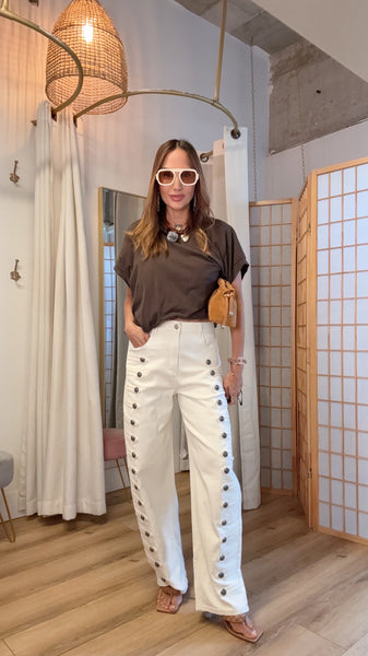 Chelsea Sailor off white Button Barrel Pants