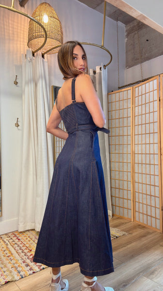 “Oslo Denim Dress – Dark Wash Belted A-Line
