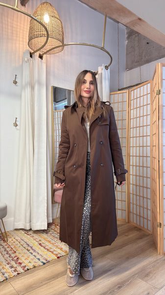 Varese Chocolate Brown Trench Coat – Women’s Long Lined Coat for Fall & Winter