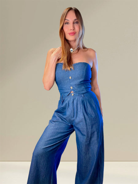 Taylor Strapless Smocked Denim Set