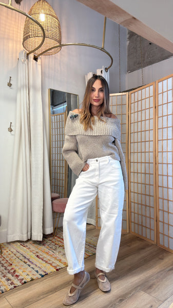 Alvara Sand Off-Shoulder Knitted Top