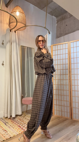 Sabine Chocolate Plaid Set