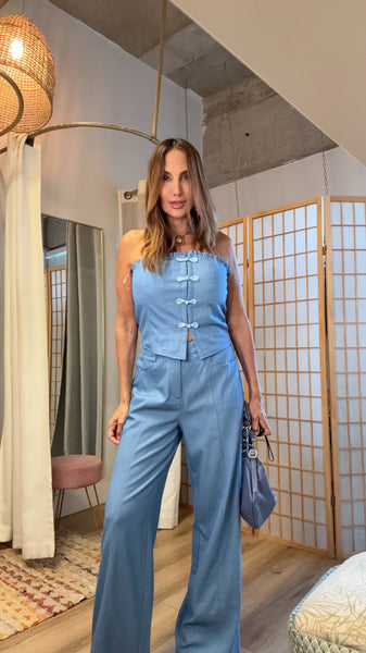 Romy Blue Strapless Tailored Set