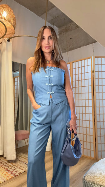 Romy Blue Strapless Tailored Set