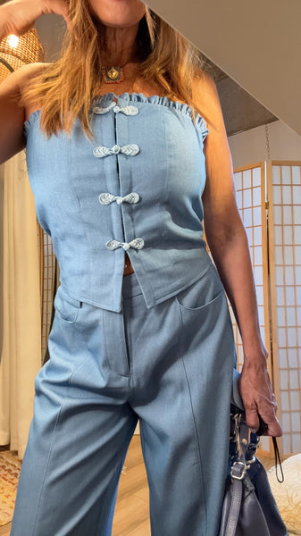 Romy Blue Strapless Tailored Set