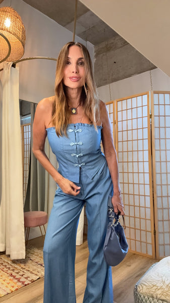 Romy Blue Strapless Tailored Set