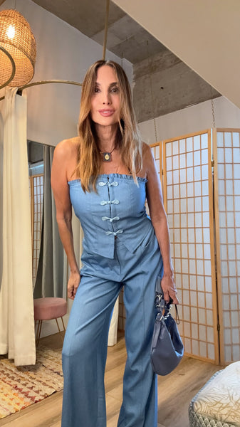 Romy Blue Strapless Tailored Set
