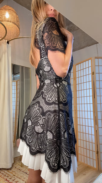 Violette Black Lace & White Satin Mini Dress