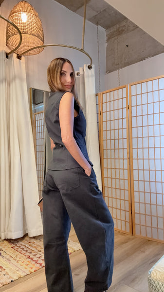 Maeve Charcoal Vest & Barrel Pant Set