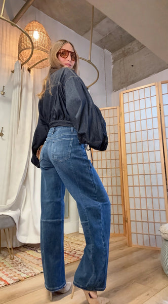 Romy Dark Wash Denim Wrap Top