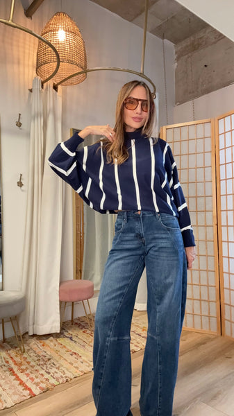 Simona Striped Funnel Neck Sweater
