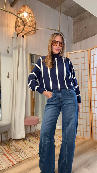 Simona Striped Funnel Neck Sweater