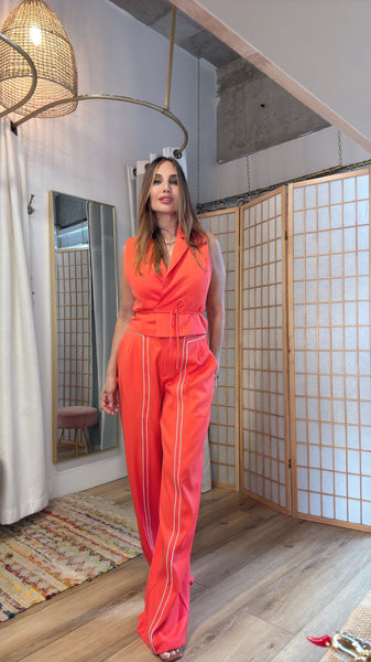 Marla Vest Pant set orange with white stripes